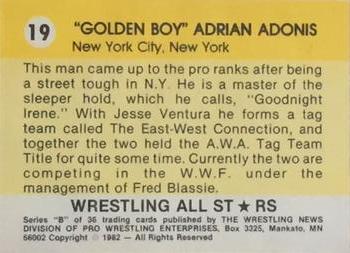 1982 Wrestling All Stars Series B #19 Adrian Adonis Back