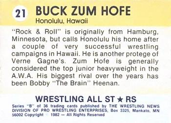 1982 Wrestling All Stars Series B #21 Buck Zumhofe Back