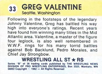 1982 Wrestling All Stars Series B #33 Greg Valentine Back