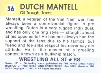 1982 Wrestling All Stars Series B #36 Dutch Mantell Back