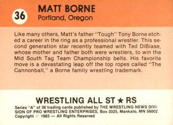 1983 Wrestling All Stars Series A #36 Matt Borne Back