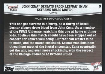 2013 Topps Best of WWE #9 John Cena Defeats Brock Lesnar in an Extreme Rules Match Back