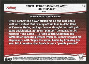 2013 Topps Best of WWE #10 Brock Lesnar Assaults WWE COO Triple H Back