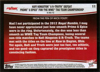 2013 Topps Best of WWE #11 Kofi Kingston and R-Truth Defeat Primo & Epico for the WWE Tag Team Championship Back