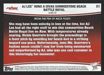 2013 Topps Best of WWE #21 AJ Lee Wins a Divas Summertime Beach Battle Royal Back