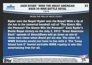 2013 Topps Best of WWE #22 Zack Ryder Wins The Great American Bash 20-Man Battle Royal Back