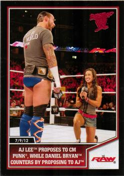 2013 Topps Best of WWE #23 AJ Lee Proposes to CM Punk, While Daniel Bryan Counters by Proposing to AJ Front