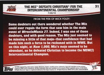 2013 Topps Best of WWE #31 The Miz Defeats Christian for the Intercontinental Championship Back