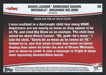 2013 Topps Best of WWE #39 Brock Lesnar Ambushes Shawn Michaels, Breaking his Arm Back
