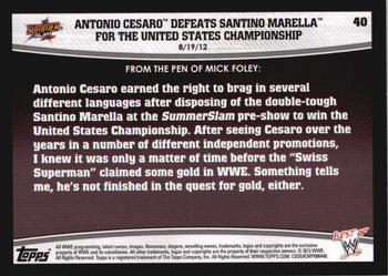 2013 Topps Best of WWE #40 Antonio Cesaro Defeats Santino Marella for the United States Championship Back