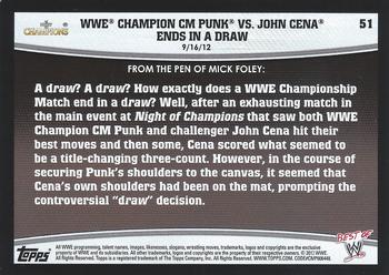 2013 Topps Best of WWE #51 WWE Champion CM Punk vs. John Cena Ends in a Draw Back