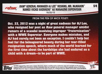 2013 Topps Best of WWE #54 Raw General Manager AJ Lee Resigns, Mr. McMahon Names Vickie Guerrero as Managing Supervisor Back
