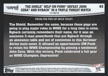 2013 Topps Best of WWE #63 The Shield Help CM Punk Defeat John Cena and Ryback in a Triple Threat Match Back