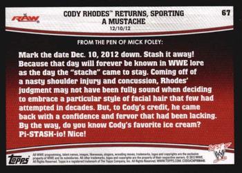 2013 Topps Best of WWE #67 Cody Rhodes Returns, Sporting a Mustache Back