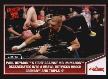 2013 Topps Best of WWE #92 Paul Heyman's Fight Against Mr. McMahon Degenerates into a Brawl Between Brock Lesnar and Triple H Front