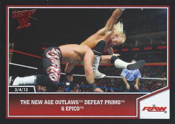 2013 Topps Best of WWE #96 The New Age Outlaws Defeat Primo and Epico Front
