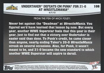 2013 Topps Best of WWE #108 Undertaker Defeats CM Punk for 21-0 at WrestleMania Back