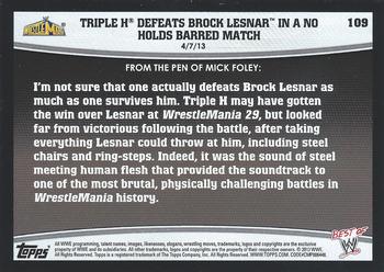 2013 Topps Best of WWE #109 Triple H Defeats Brock Lesnar in a No Holds Barred Match Back