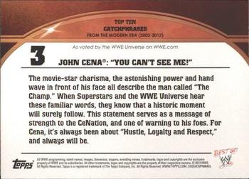 2013 Topps Best of WWE - Top 10 Catchphrases #3 John Cena: You Can't See Me Back