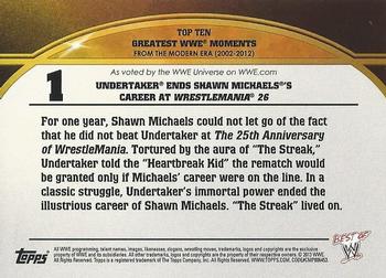 2013 Topps Best of WWE - Top 10 Greatest WWE Moments #1 Undertaker Ends Shawn Michaels' Career At WrestleMania 26 Back