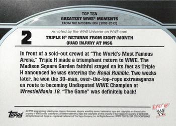 2013 Topps Best of WWE - Top 10 Greatest WWE Moments #2 Triple H Returns From Eight-Month Quad Injury At MSG Back