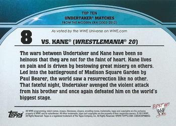 2013 Topps Best of WWE - Top 10 Undertaker Matches #8 vs. Kane (WrestleMania 20) Back