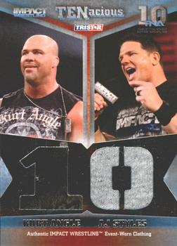 2012 TriStar Impact TNA TENacious - Authentic Dual Memorabilia Silver #T14 Kurt Angle / AJ Styles Front