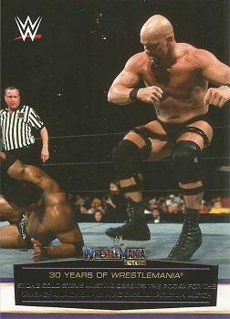 2014 Topps WWE Road to Wrestlemania - 30 Years of Wrestlemania #34 Stone Cold Steve Austin Defeats The Rock for the WWE Championship in a No Disqualification Match Front
