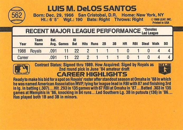1989 Donruss #562 Luis de los Santos | Trading Card Database