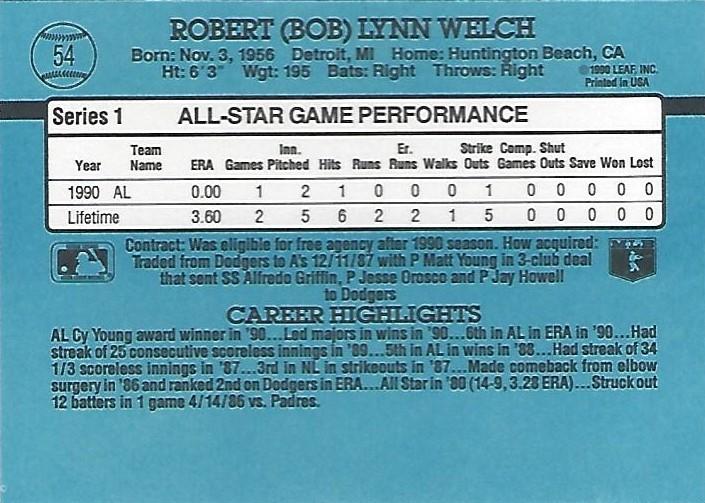 1991 Donruss #54 Bob Welch | Trading Card Database