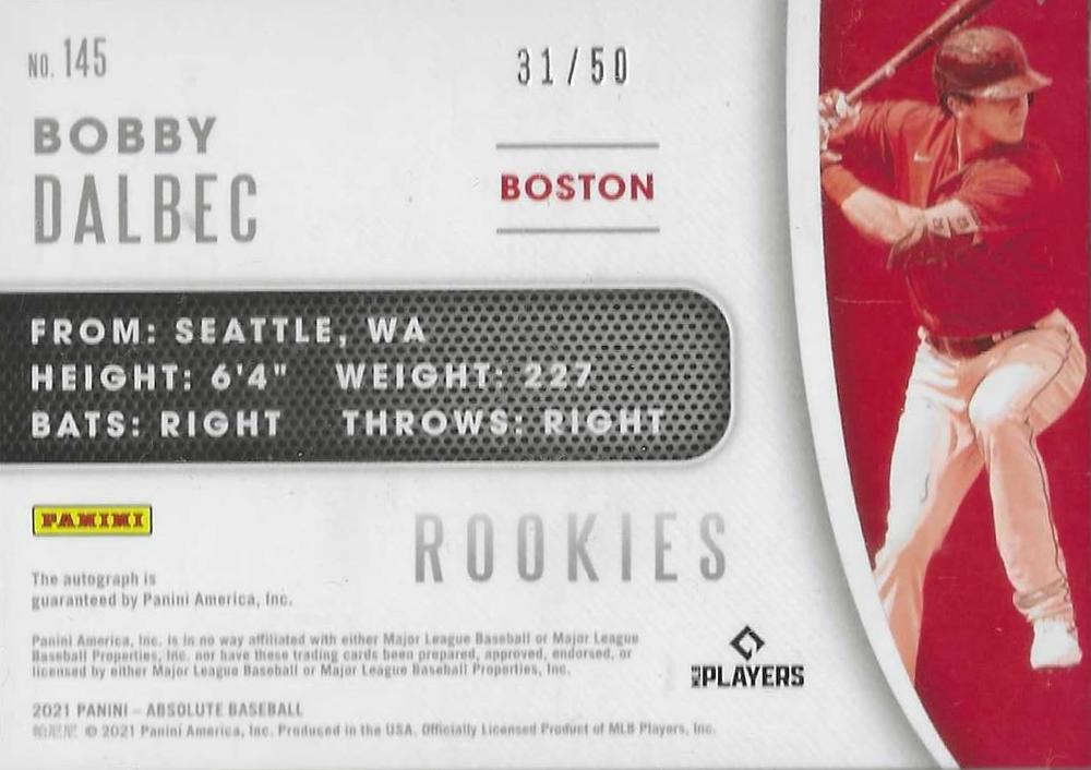 2021 Panini Absolute - Rookie Baseball Material Signatures Blue #145 Bobby  Dalbec