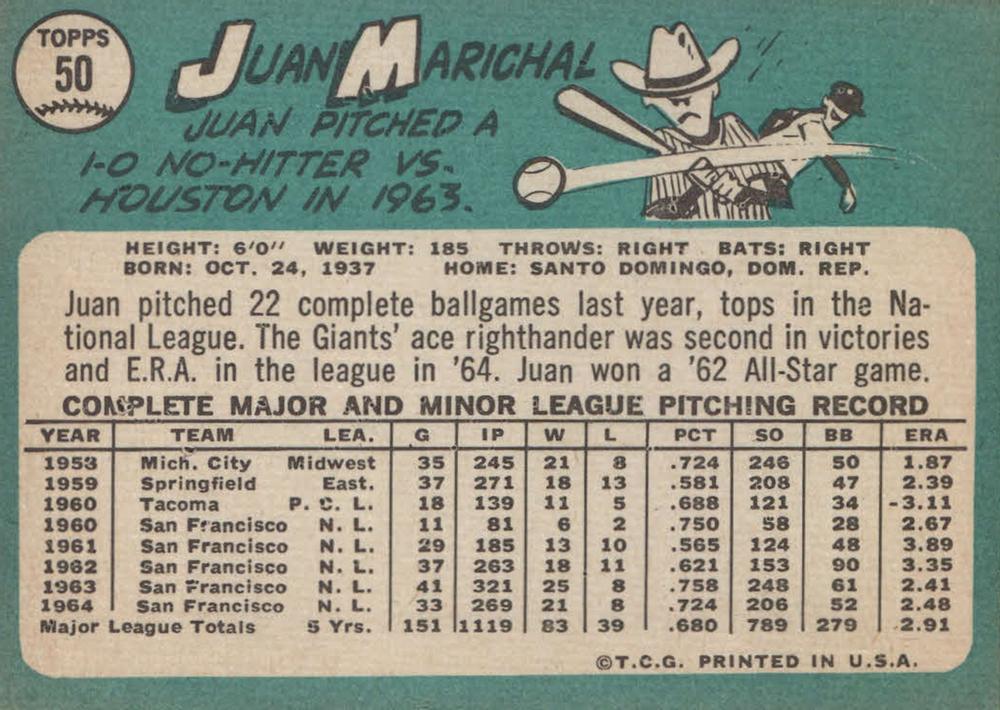 1965 Topps #50 Juan Marichal | Trading Card Database