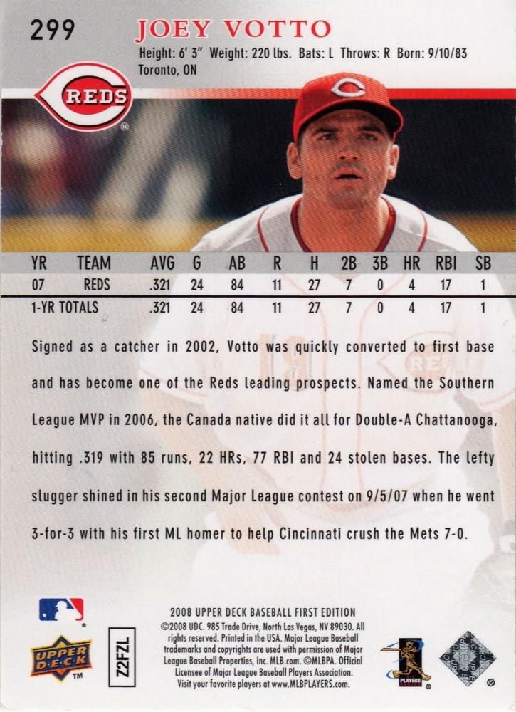 2008 Upper Deck First Edition #299 Joey Votto | Trading Card Database