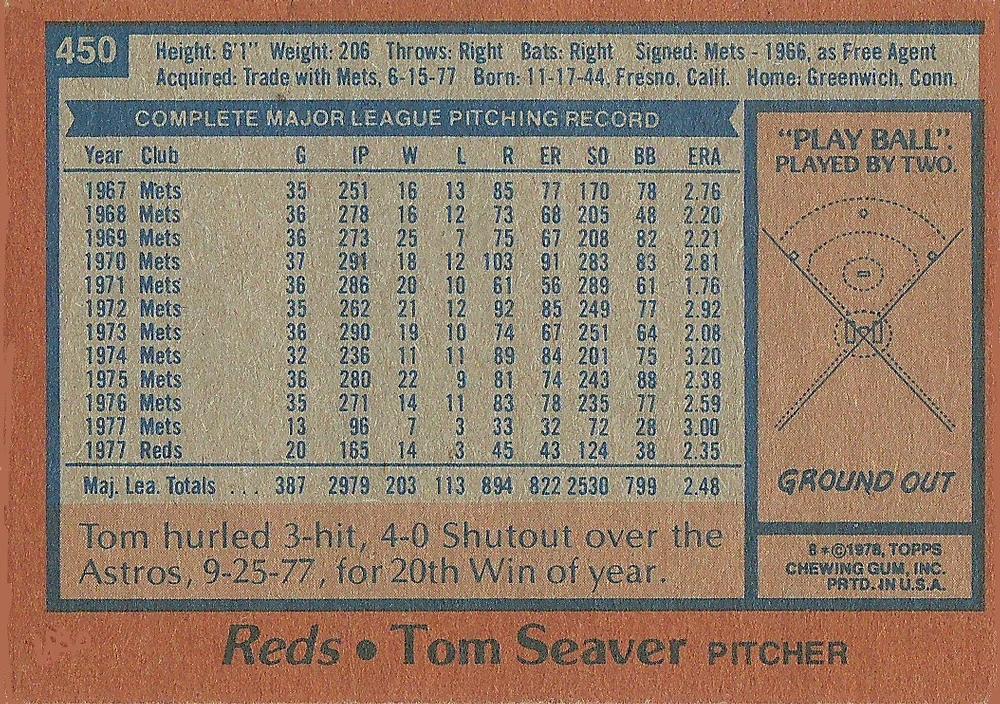 1978 Topps #450 Tom Seaver | Trading Card Database