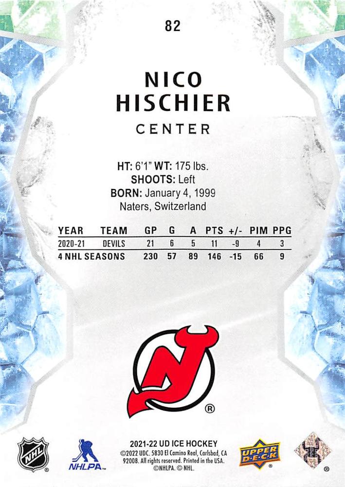 2021-22 UD Series 1 Base French #109 Nico Hischier - New Jersey