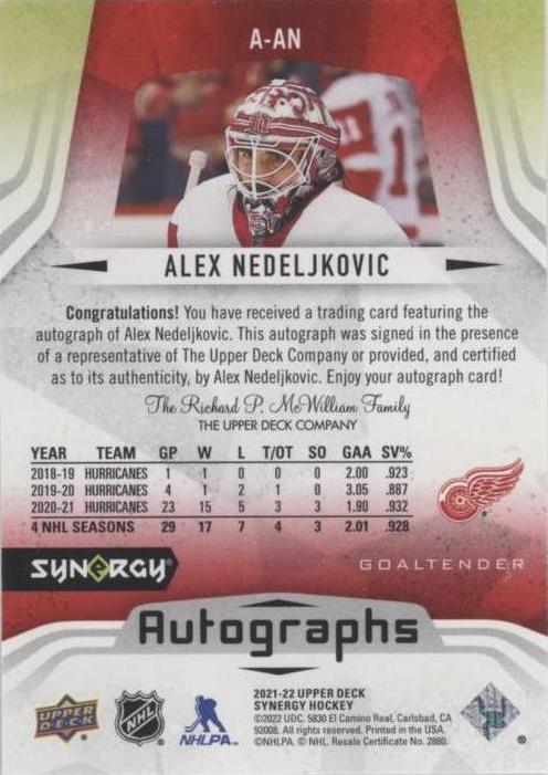 Alex Nedeljkovic Autographed Signed Detroit Red Wings Helmet Mask