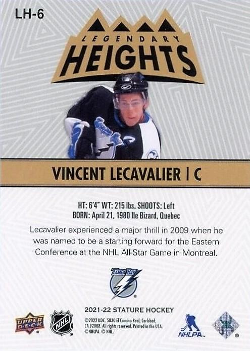 Vincent Lecavalier 2021-22 Upper Deck Stature Legendary Heights Tampa Bay UD